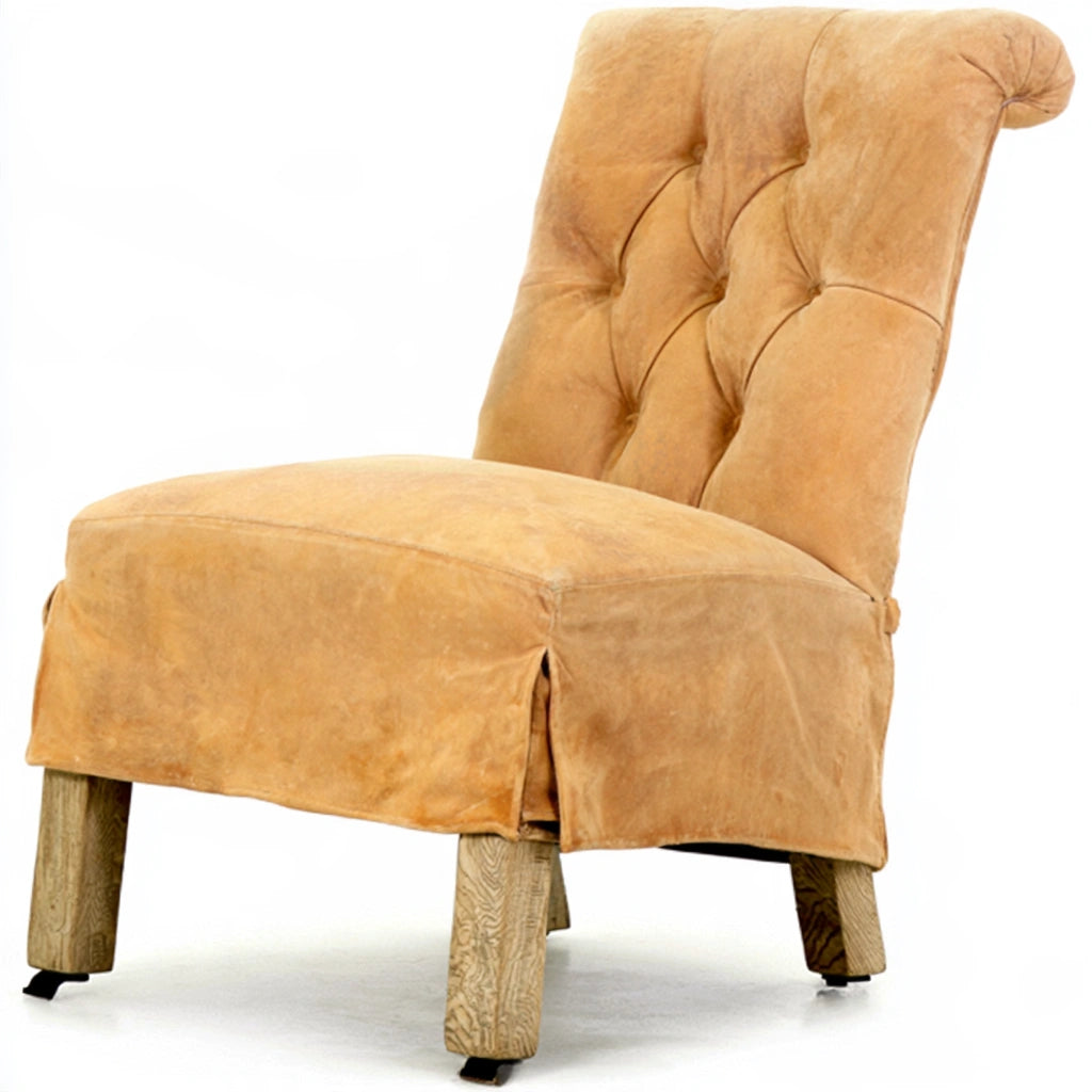 Thestudyandstool dining chair with tan leather upholstery, showcasing a comfortable and stylish cognac brown leather finish.