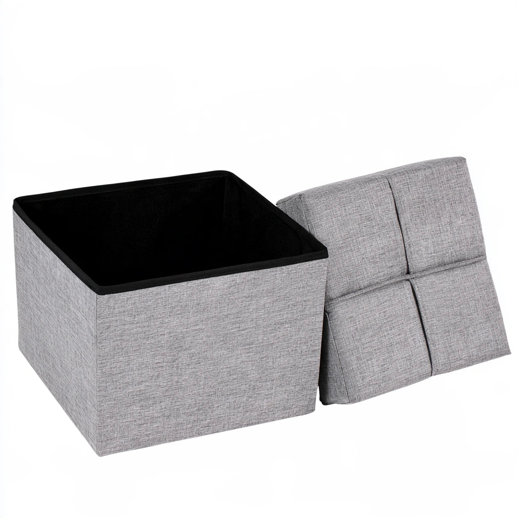 Grey fabric storage box with open top, cube shape, from thestudyandstool, ideal for organizing small items or accessories.
